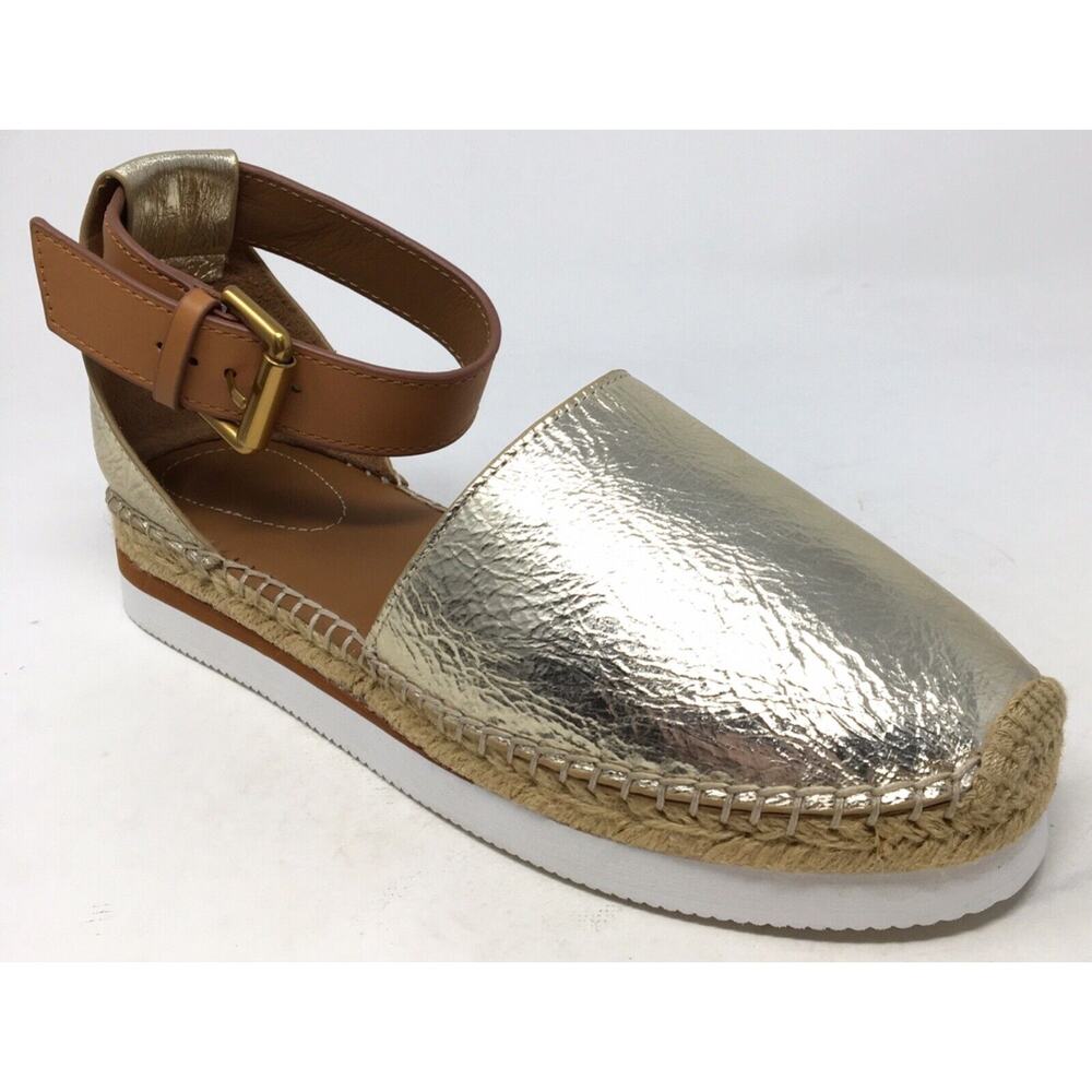 Metallic Gold Espadrille Sandal with Ankle Strap